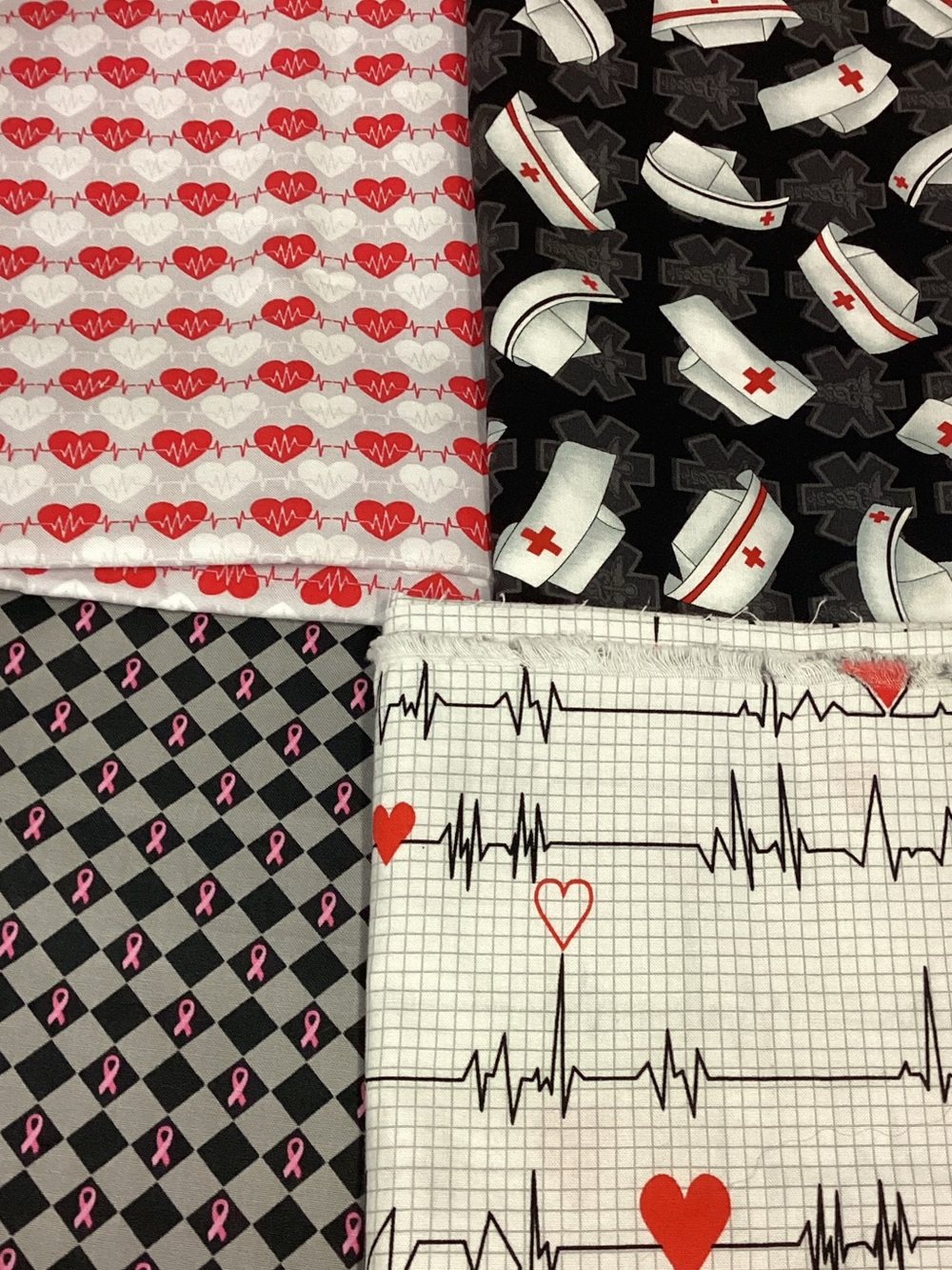 Nurse & Heartbeat Cotton Fabric Bundle - Red, Black, White, Gray